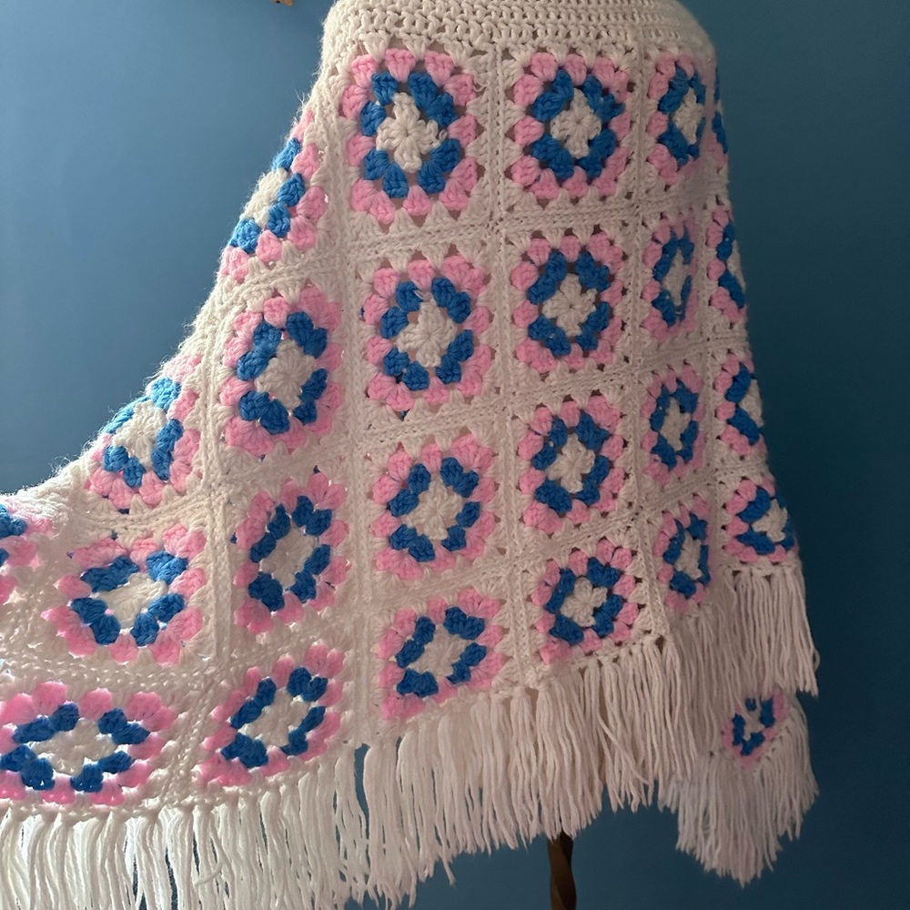 Handmade Crocheted Blanket Poncho w/ Fringe
